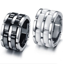 Gurantee 100% Titanium Steel White/Black Ceramic Wedding Rings Brand Fashion Jewelry RG006