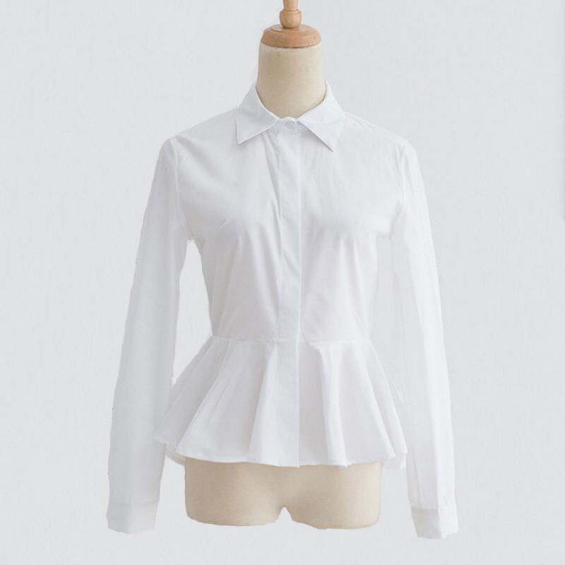 Women White Ruffle Blouse 2016 New Comer Fashion Long Sleeve Swallow