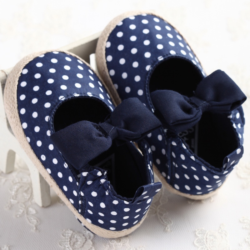 baby girl first walkers canvas polka dot bowknot newborn Soft bottom toddler shoes