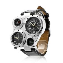 OULM Fashion Luxury Russian Military Army Dual Time Zones Movements Mens Wrist Watch Wristwatch Big Dial Leather Sports