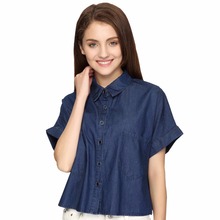 2016 Summer Denim Blouses & Shirts Casual Women Tops Short Sleeve Blouse Ladies Tops Solid Shirt Female Blouses Blusas CS3A