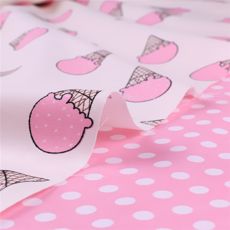 Half meter Cartoon Twill Cotton Fabric Pink Ice Cream Dots Baby Bedding Quilting Tissu Telas DIY Tecido Patchwork Cloth M10-160