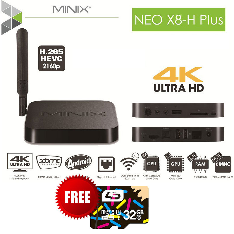 Original Minix NEO X8-H Plus Android TV Box 4K H.265 Decoding Support X8H PLUS Quad Core Smart TV Android 4.4 ULTRA HD XBMC IPTV