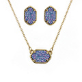 Hot Sale Tiny Gold Geometric Oval Hexagon Claw Cute Quartze Stone Druzy Short Choker Necklace Fashion