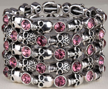 Skull skeleton stretch bracelet for women biker bling jewelry antique gold silver plated W crystal wholesale dropship D07