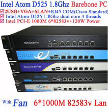 multi wLAN network server Barebone system with 6*82583v Gigabyte Intel D525 1.8G support ROS Mikrotik PFSense Panabit Wayos etc