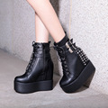 2016 Increased New Winter Korean Style Ladies Black Wedge Heel Ankle Boots Rivet Martin White Shoes