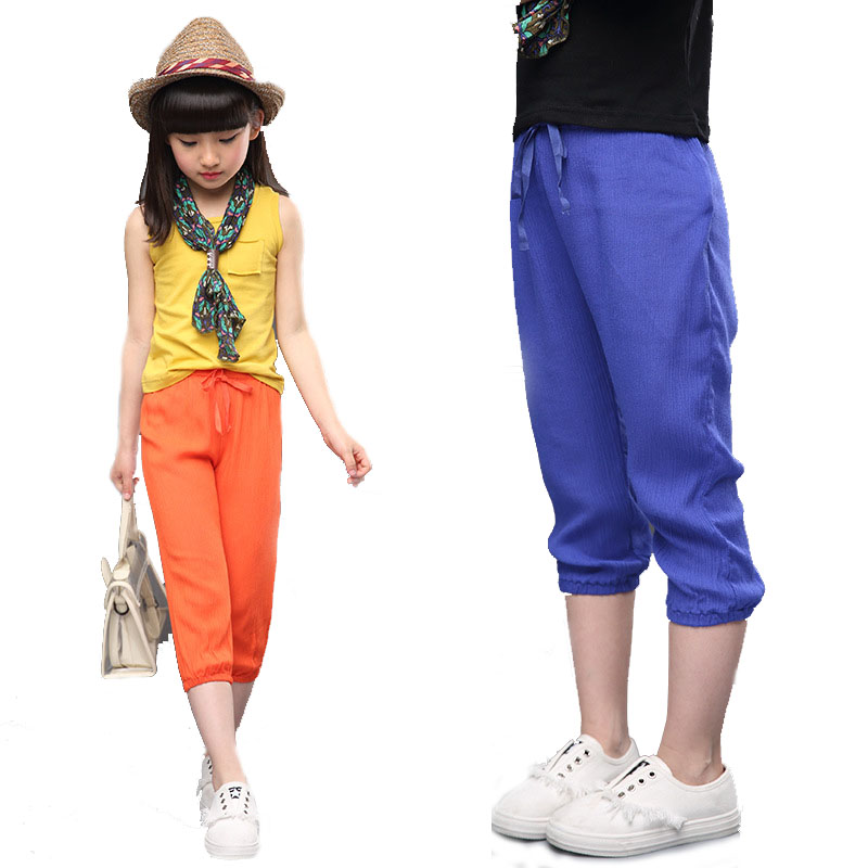 Hot New Kids Pants for font b Girls b font Summer 2016 Cotton Linen Loose font