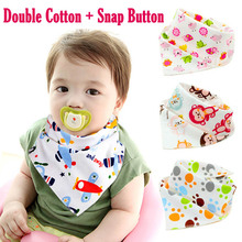 2016 New 0-2years Baby Neckerchief Triangular Double Layer Snap Buttons 100% Cotton Baby Bibs Burp Cloths Saliva Towel