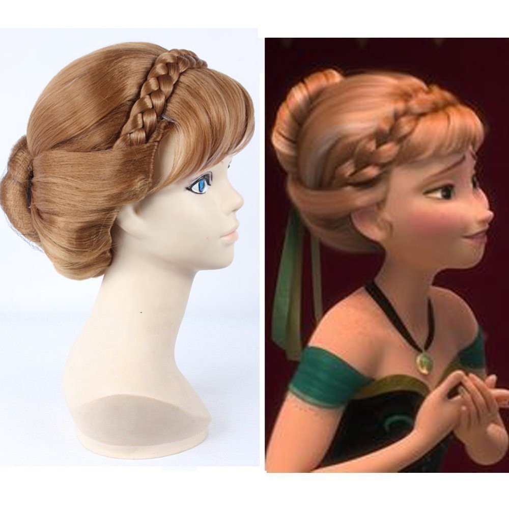 Princess Frozen Snow Queen Brown Anna Wig Updo Anime Wigs.