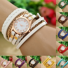 2015 FAshion Vintage Women Dress Watch Ladies Girls Women Leather Bracelet Wristwatch Weave Wrap Rivet Watch HH1071 Wholesale