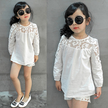2015 Spring New Arrival Fashion Brand Children Clothing Kids White Shirts Baby Tops Girls Lace Patchwork