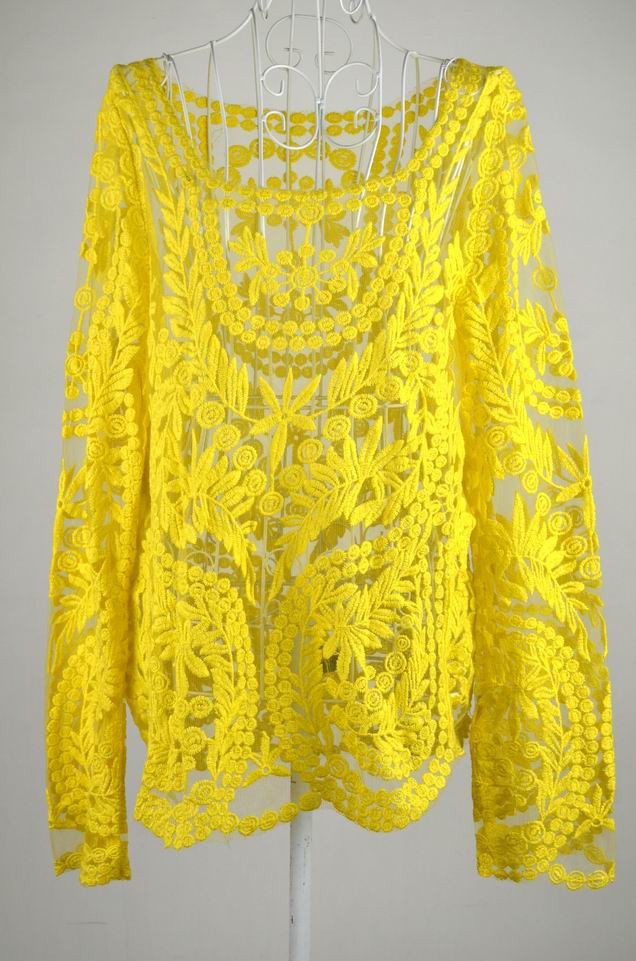  Hot Sale New 2014 Spring Fashion Long Sleeve Tops Women Hollow Out  Lace Cotton Blouse Shirt Plus Size XXXL Blusas Femininas 