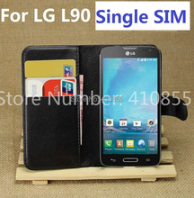 Book Style Lychee pu Leather Wallet Case For LG L90 Single SIM, With Card Slot, 100pcs/lot wholesale