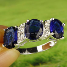 Endearing Classic Style Women Men Fashion Jewelry Blue Sapphire Quartz 925 Silver Ring Size 6 7
