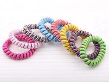 5Pcs Lot Telephone Wire Hair Band Wrapped Cotton Cloth Striped Ponytail Holder Elastic Cord Line Hair