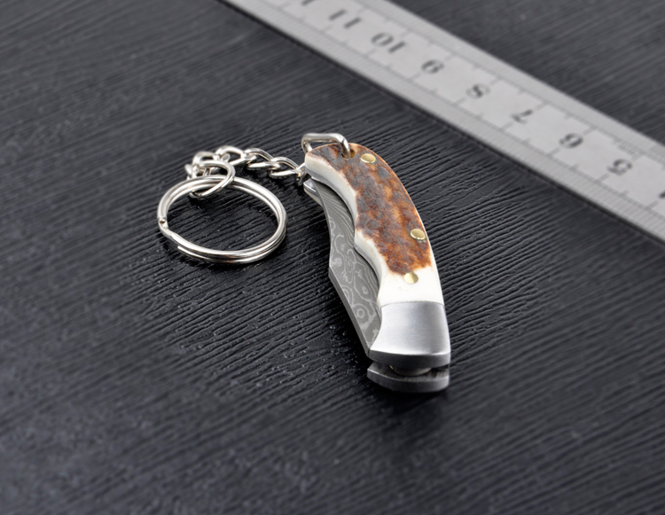 Wholesale Free Shipping Forged Genuine Damascus Mini Pocket Folding Knives Natural Antler Handle 