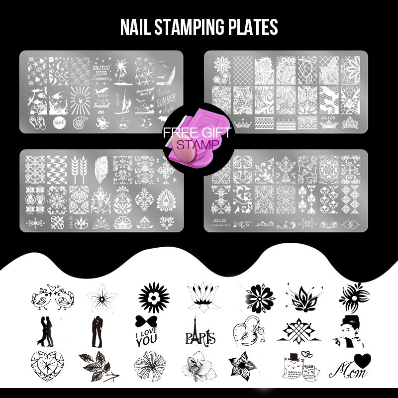 6pcs Stamping Plates and Stamper Scraper Nail Art Polish Stamp Stencils DIY Nail Art Template Set Manicure Nail Tools