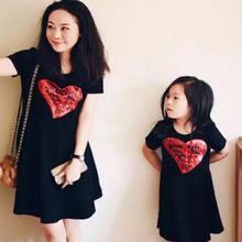 2016 Summer Fashion Color Love Short-sleeved Dress For Mom Daughter Family Fitted Dress Family Look Women Kids Princess Dresses