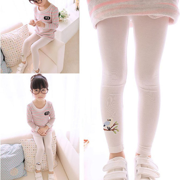 Kid Toddlers Warm Leggings Baby Kid Girl Bird Pattern Stretchy Pants Trousers