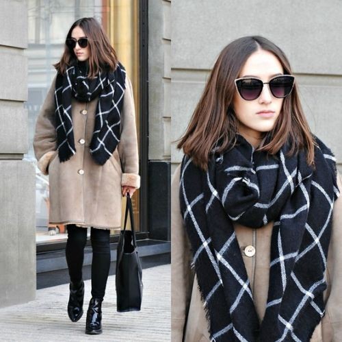 2015 za Scarf Women font b Tartan b font Scarves Plaid Beige Cozy Checked Oversized Wrap