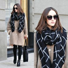 2015 za Scarf Women Tartan Scarves Plaid Beige Cozy Checked Oversized Wrap Shawl Blanket Winter Oversized Scarf Wrap For Ladies