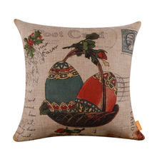 LINKWELL 45*45cm Retro Shabby Chic Colorful Easter Egg Burlap Cushion Cover with Gift Basket Present