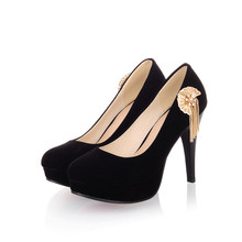 Free shipping women suede pumps round waterproof fine high heels with metal chain custom size 30-48HQW-0046