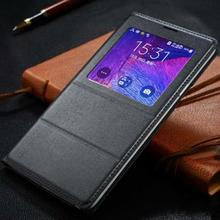 Slim View Original Back Battery Housing Leather Case Flip Cover Shell Holster For Samsung Galaxy Note 4 Note4 N910 N9100