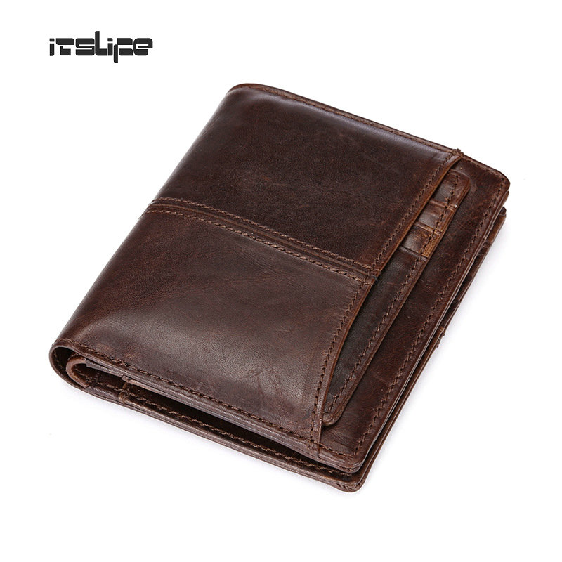 Waxed Genuine Leather Men Wallets With Coin Pocket Card Holder Brand Designer Vintage Mens ...