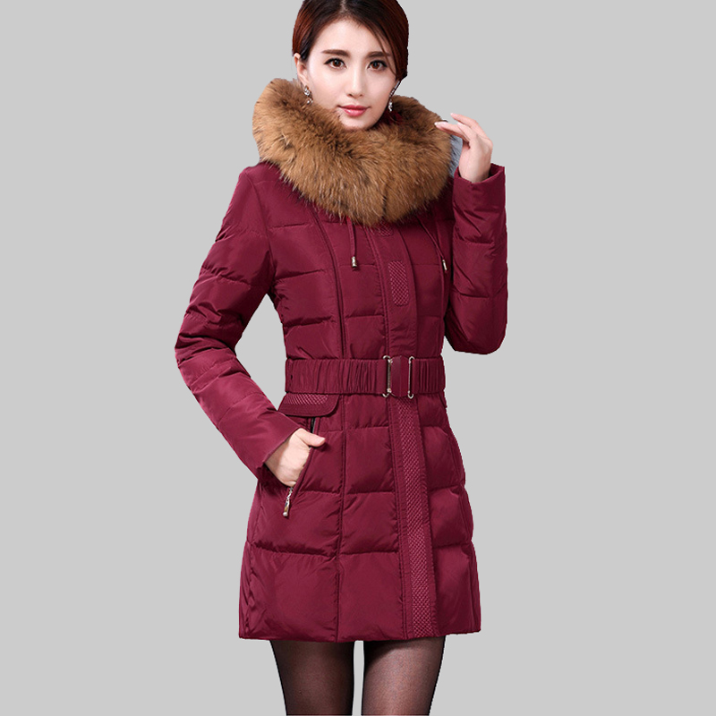 2016 Fur Collar Hooded Women Winter White Duck Down Jacket Thick Parkas With Belt Plus Size 4XL Winter Women Down Coat DQ729