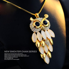 2 Colors Trendy Owl Necklace Fashion Rhinestone Crystal Jewelry Statement Women Necklace Gold Chain Long Necklaces