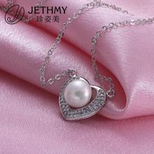 N013 Free Shipping Women Love heart Necklace 18K Gold Austrian Crystal Pendant Necklace Pearl Jewlery Vintage