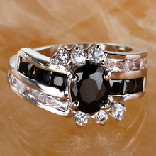 Fashion Brand New Oval Cut Black Spinel White Topaz 925 Silver Ring Size 7 8 9