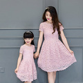 wholesale summer 2016 pink lace dress mother daughter dresses family look mommy and me fashion women