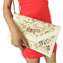 White Hollow Envelope Evening Clutch Red Women Chain Leather Envelope Handbags 2015 Women Messenger Bags Purse
