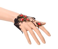 Victorian Vintage Gothic Vampire Lolita Lace Sexy Black Finger Chain Bracelet Z2T2