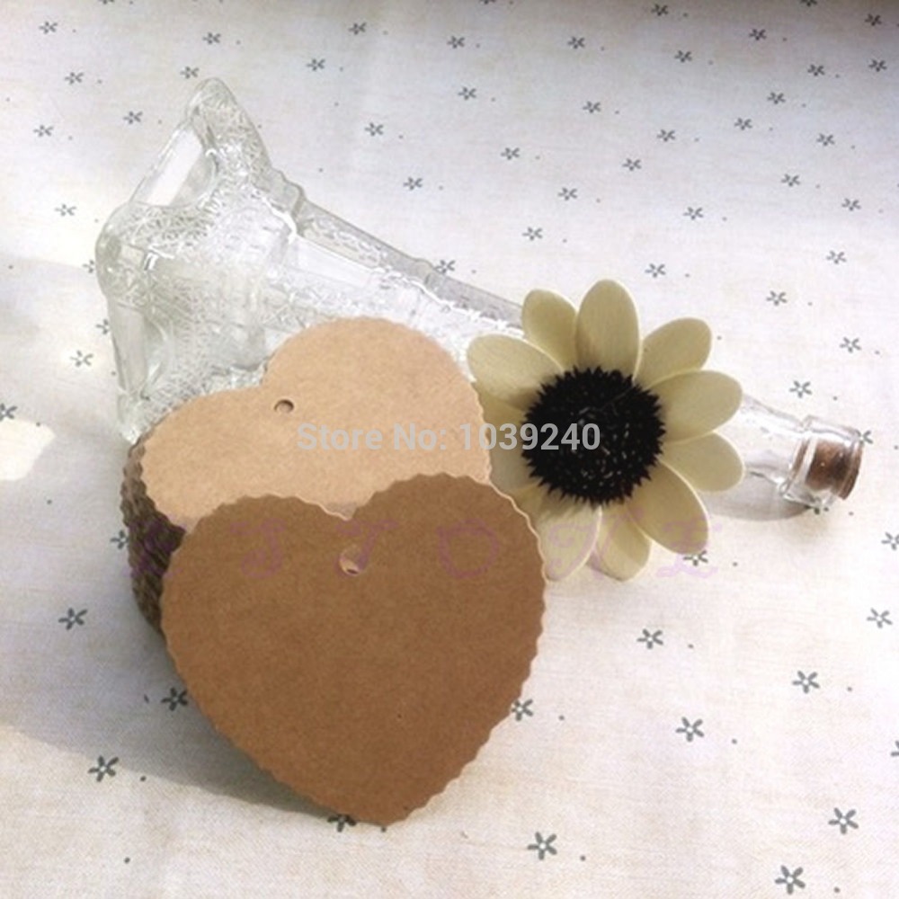 Free Shipping 100pcs Blank Brown Kraft Paper Marked Blank Card Hand Draw Tags Labeled Card Peach heart lace