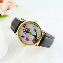 Women s Faux Leather Floral Printed Anchor Quartz Dress Wrist Watch 1NTS 28R2