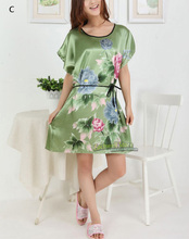 Short Sleeve Floral Sexy Plus Size Women Silk Robe Lady Girl Silk Pajamas Housecoat Nightgowns Loungewear