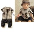 New Summer Baby Boy Romper Short Sleeve Striped Fake 2 Pcs Casual Suit Outfits For Babies
