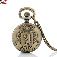 Bronze Vintage Berlin Germany Style Quartz Pocket Watch Chain Retor Necklace With Pendant P964 Wholesale price good quality