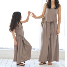 New Summer Family Mother Daughter Dresses Womens Kids Girls Long Maxi Dress Sundress