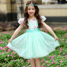 2-13 Years girls party princess flower dress Summer style Puff short-sleeved floral Tutu dress kids clothes Vestido infantil