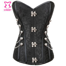 Gotico Corpetes E Espartilhos Plus Size Corset Waist Training Black Brocade Overbust Steel Boned Steampunk Corsets And Bustiers