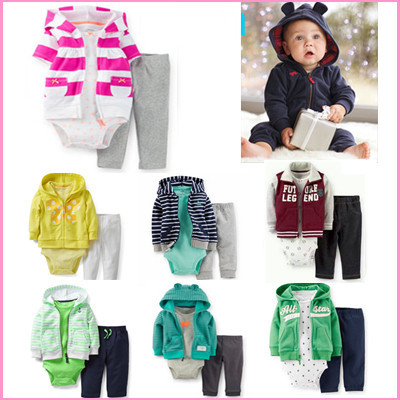 2015 fashion spring brand carters baby boy girls hoodies coat bodysuit pants 3pcs clothing sets sport
