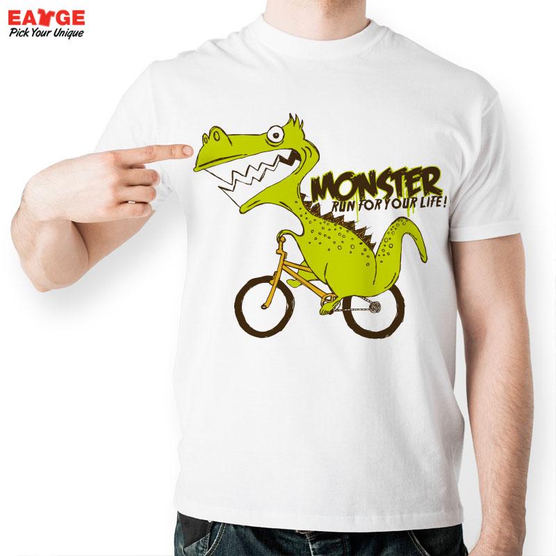 EATGE Monster Dinosaur Ride Bicycle Run Life Fashion Cool T shirt Funny Novelty Design T