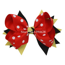 Big Stacked Boutique Bows With 4.5cm Clip,Yellow,Black & Red Polka Dot Toddler Hair Bows,Grosgrain Ribbon Bows, Hair Accessories