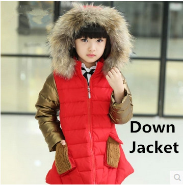 Kids girls down jacket and long sections 2015 winter new big virgin child hooded down jacket thick jacket Outerwear Down  Parkas