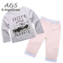 1 Pcs Retail!Kids Boys Baby autumn suit Clothes I love my father a gray long-sleeved T-shirt + pants suit 38